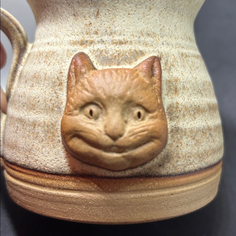Cat Mug Handcrafted Cat Face Ceramic Mug - Brown and Tan
